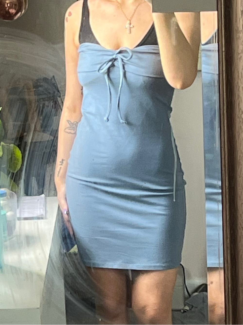 wild fable Strapless Tie-Front Mini Dress in Dusty Blue